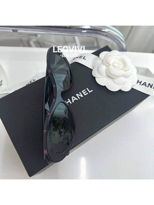 Top Lettering Logo Oval Sunglasses Black Pink A71341 - CHANEL - BALAAN 1