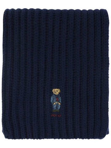 Bear Motif Cable Wool Scarf Navy - POLO RALPH LAUREN - BALAAN 1