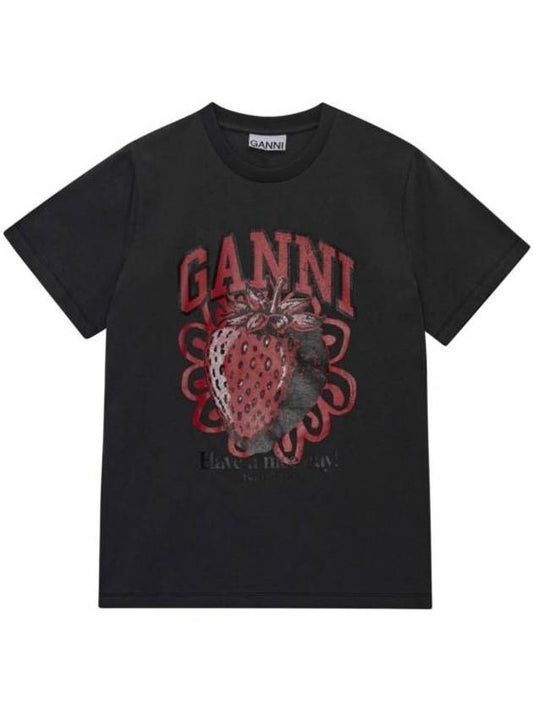 Strawberry Short Sleeve T-Shirt Ash Grey - GANNI - BALAAN 1