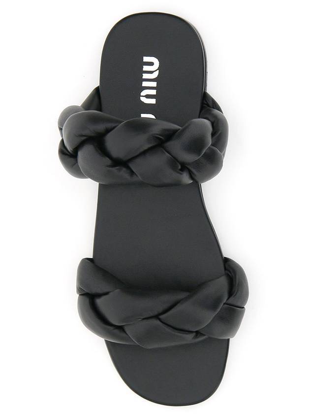 Woven Leather Double Strap Sandals Black - MIU MIU - BALAAN 3
