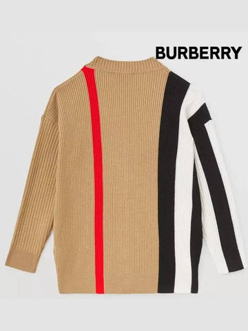 Kids Striped Rib Knit Wool Cardigan Archive Beige 8053479 3Y 10Y - BURBERRY - BALAAN 3