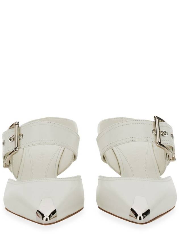 Silver Buckle Leather Mule Sandals Heel White - ALEXANDER MCQUEEN - BALAAN 3