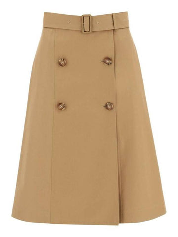 Belted Double Button A-Line Skirt Brown - BURBERRY - BALAAN 1