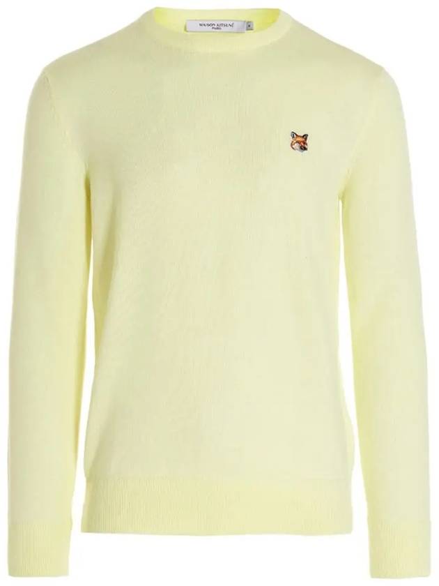 Fox head Patch Regular Round Neck Pullover Knit Top Light Yellow - MAISON KITSUNE - BALAAN 2