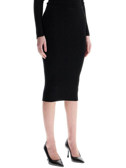 black midi skirt in viscose and polyester with vertical ribs - COURREGES - BALAAN 2