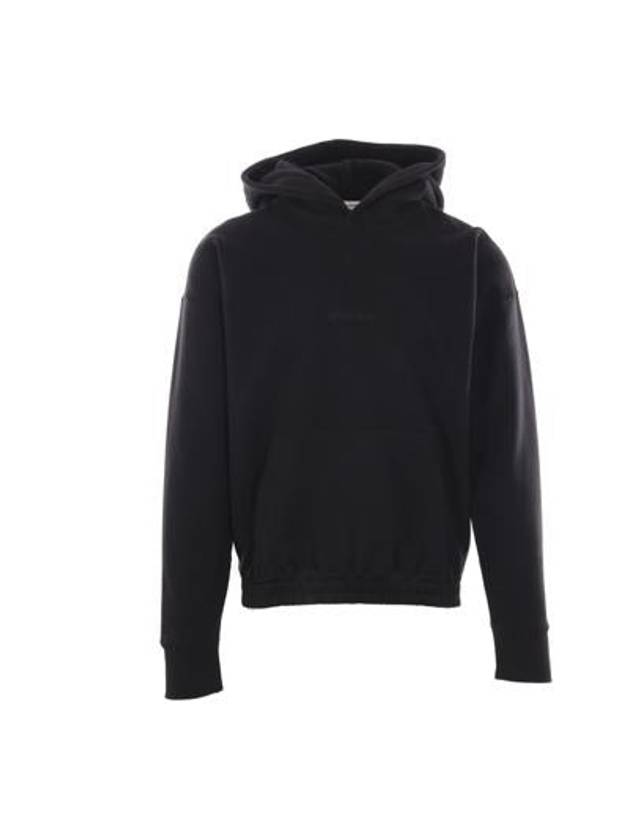 Embroidered Logo Ribbed Cuffs Cotton Hoodie Black - SAINT LAURENT - BALAAN 2