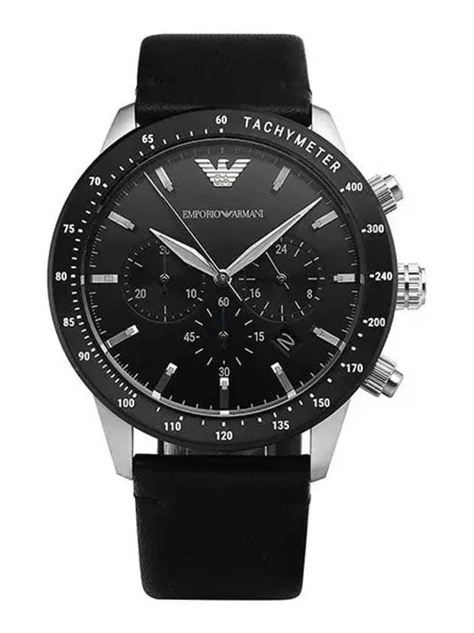 Mario Chronograph Quartz Dial Leather Watch Black - EMPORIO ARMANI - BALAAN.