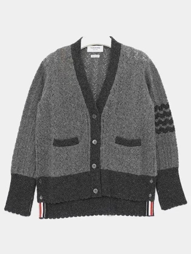 Women's Shetland Cable Pointelle Cardigan Grey - THOM BROWNE - BALAAN 2