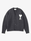 Intarsia Logo Knit Cardigan Dark Grey - AMI - BALAAN 2