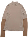 Half Neck Color Sleeve Tencel Long Sleeve T-Shirt Camel - IMIRK - BALAAN 4