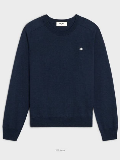 Triomphe Crew Neck Wool Knit Top Navy - CELINE - BALAAN 2