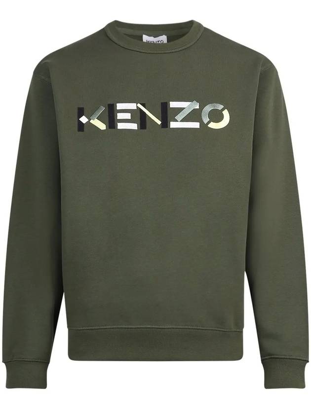 Embroidered Logo Cotton Sweatshirt Green - KENZO - BALAAN 3