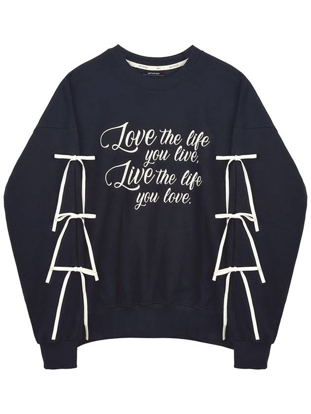 Ribbon Slit Lettering Overfit Sweatshirt Navy - METAPHER - BALAAN 7