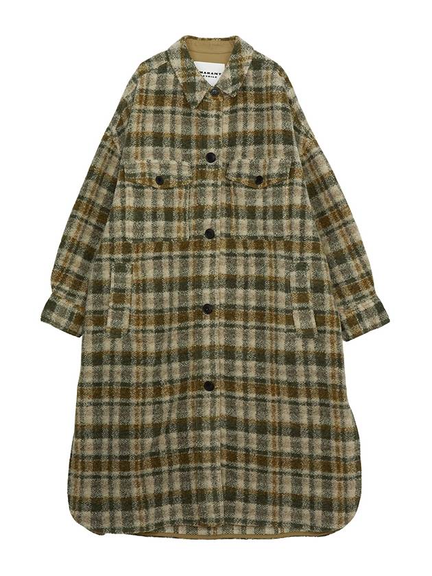 Fontizi Long Check Wool Single Coat Khaki Ecru - ISABEL MARANT - BALAAN 2