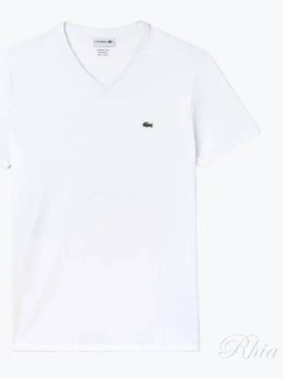 Men's Logo V-Neck Short Sleeve T-shirt White - LACOSTE - BALAAN 2