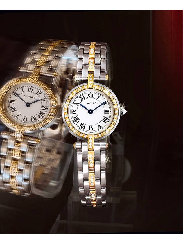 Panda Round White Roman Women s Diamond Combi Watch - CARTIER - BALAAN 9