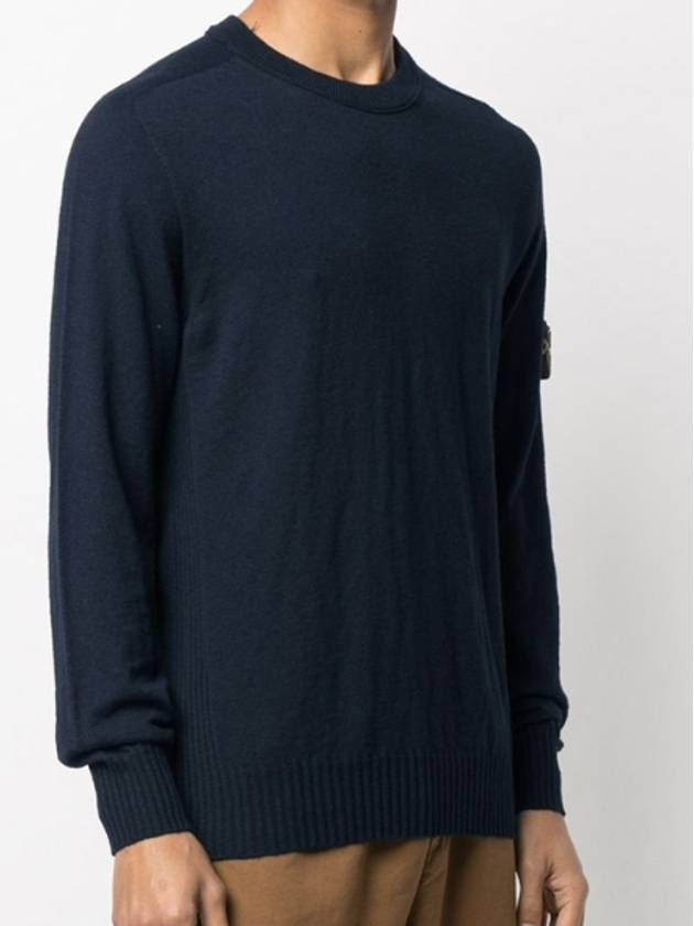 Men's Wappen Patch Crew Neck Knit Top Navy - STONE ISLAND - BALAAN 3