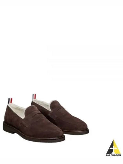 Shearling Lining Suede Penny Loafers Brown - THOM BROWNE - BALAAN 2