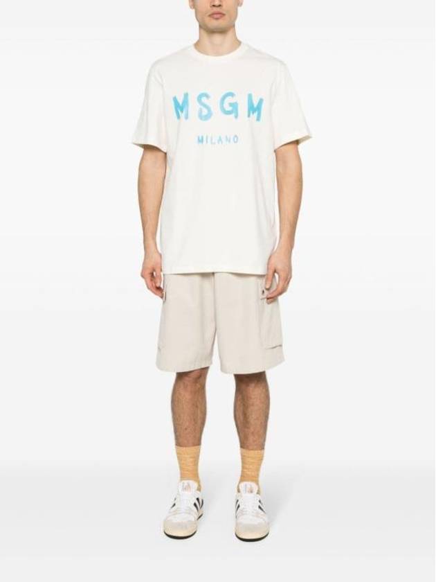 Brushed Logo Short Sleeve T-Shirt White - MSGM - BALAAN 3