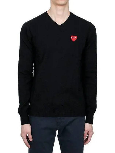 Heart Wappen V-Neck Knit Top Black - COMME DES GARCONS - BALAAN 2