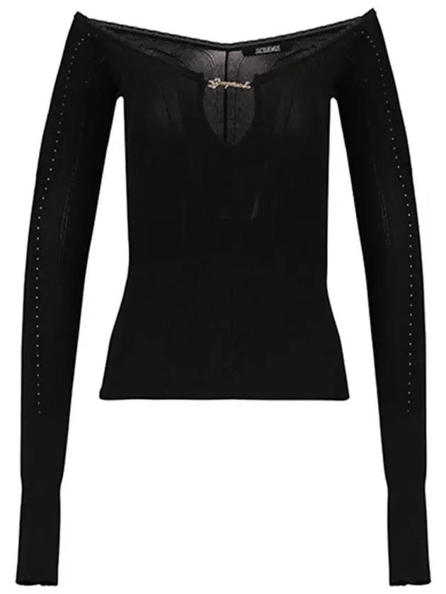 Le haut Pralu Logo Detail Cut-Out Viscose Knit Top Black - JACQUEMUS - BALAAN 4