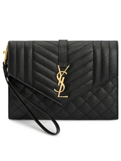 Matelasse Gold Logo Strap Clutch Bag Black - SAINT LAURENT - BALAAN 2