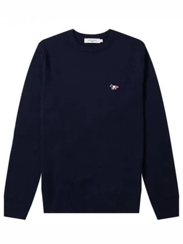 Tricolor Fox Patch Classic Round Neck Knit Top Navy - MAISON KITSUNE - BALAAN 2