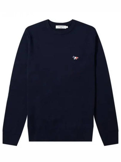 Tricolor Fox Patch Classic Round Neck Knit Top Navy - MAISON KITSUNE - BALAAN 2