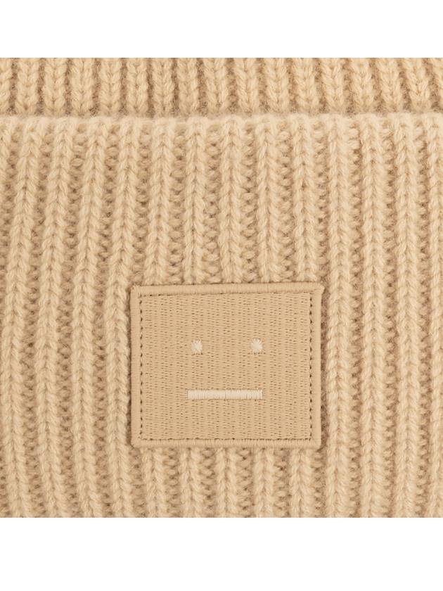 Face Patch Ribbed Wool Beanie Biscuit Beige - ACNE STUDIOS - BALAAN 7