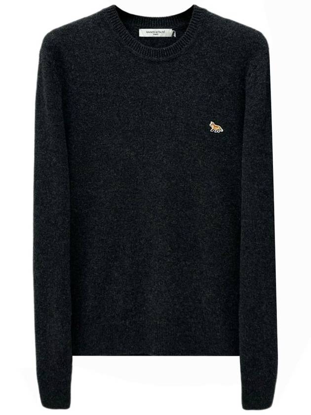 Baby Fox Patch Cosy Round Neck Pullover Wool Knit Top Dark Grey - MAISON KITSUNE - BALAAN 2