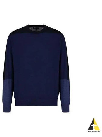 Emporio Armani Color Block Crew Neck Sweater Blue 6R1MXL 1MNLZ - EMPORIO ARMANI - BALAAN 1