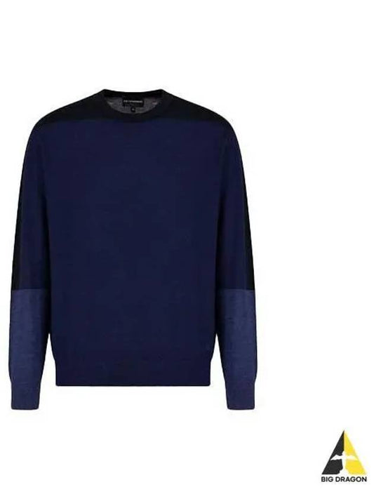 Emporio Armani Color Block Crew Neck Sweater Blue 6R1MXL 1MNLZ - EMPORIO ARMANI - BALAAN 1