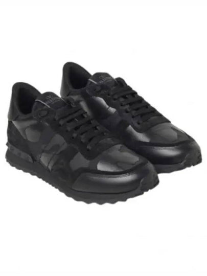 Rock Runner Lace-Up Low Top Sneakers Black - VALENTINO - BALAAN 2