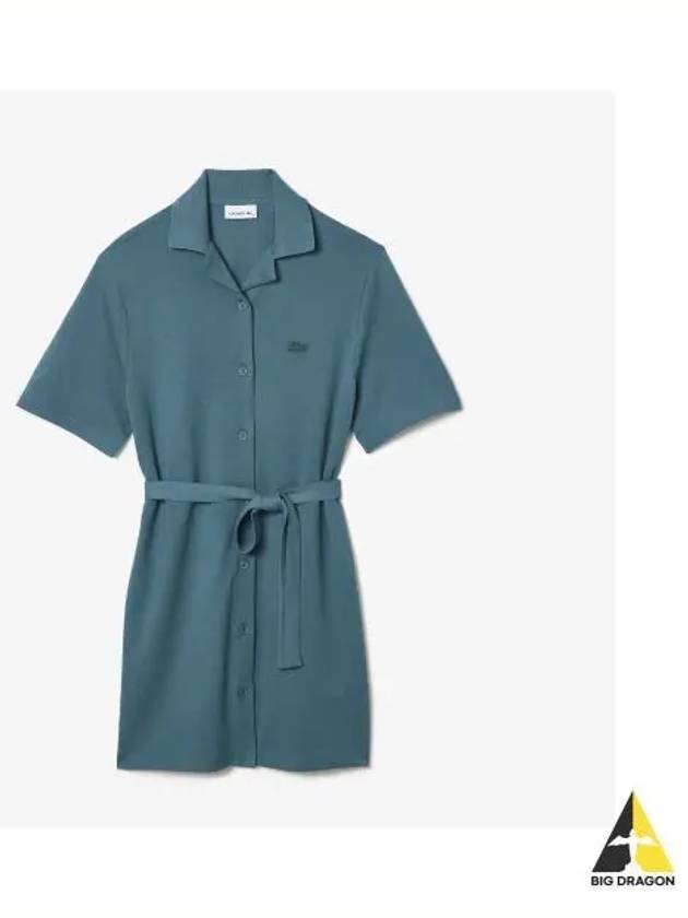 Women s Linen Blend Open Collar Shirt Dress T rkiye Green - LACOSTE - BALAAN 1