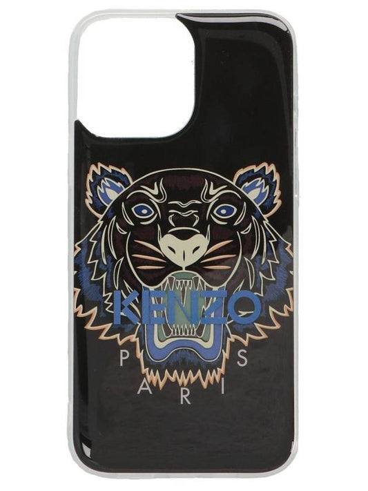 Tiger logo print iPhone 13 Max phone case black - KENZO - BALAAN 1