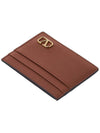 V Logo Signature Leather Card Wallet Brown - VALENTINO - BALAAN 5