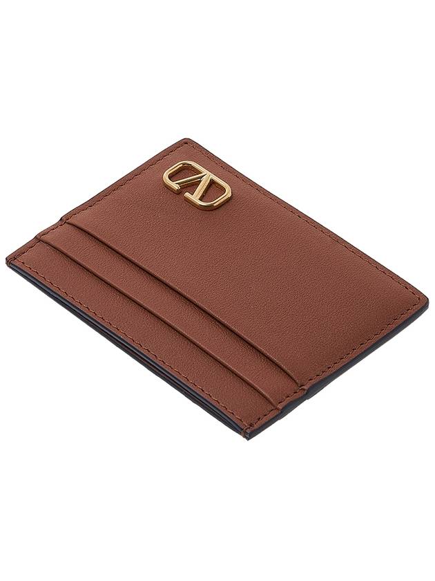 V Logo Signature Leather Card Wallet Brown - VALENTINO - BALAAN 5