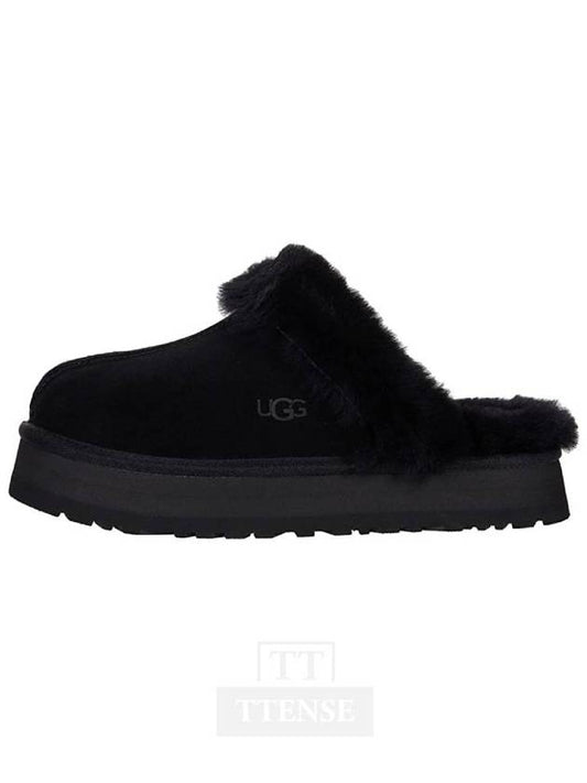 DISQUETTE Fleece Slippers Sandals Black - UGG - BALAAN 1