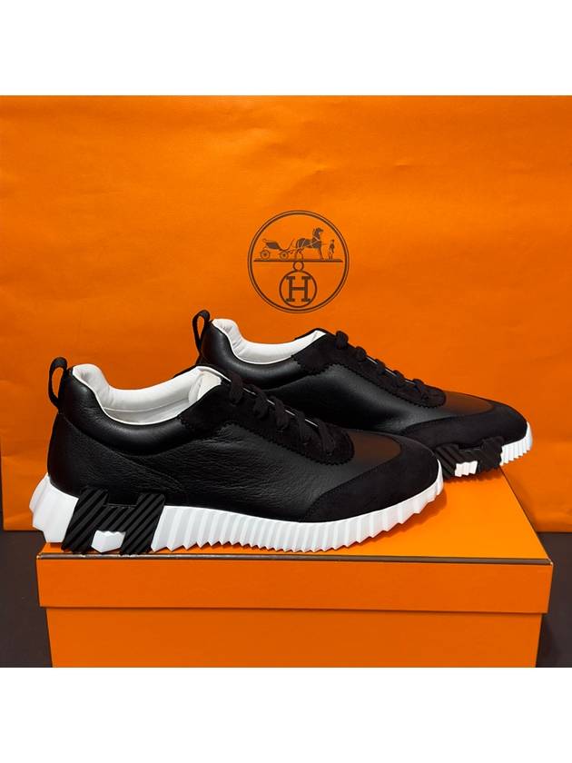 Men's Bouncing Sneakers Goatskin Black Leather H Black Logo - HERMES - BALAAN 3