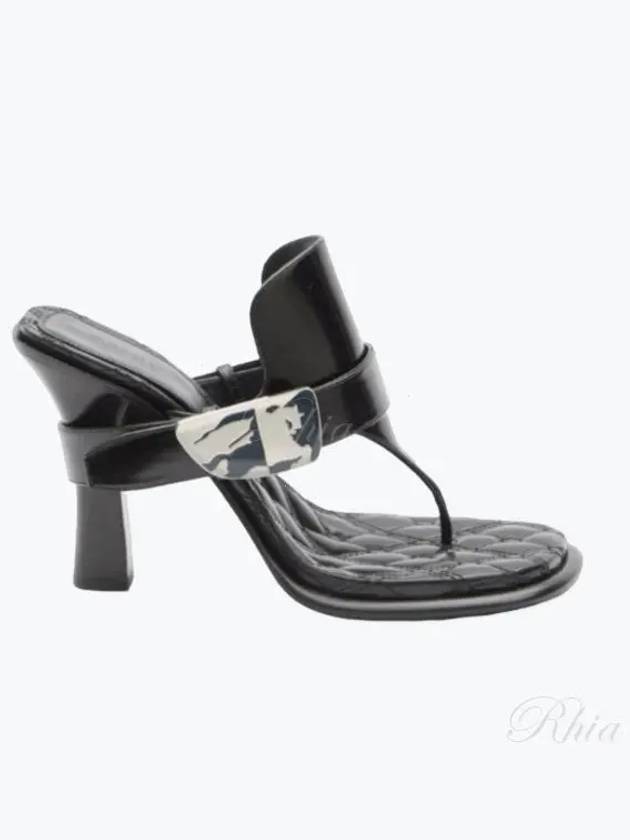 Bay Leather Sandals Heel Black - BURBERRY - BALAAN 2