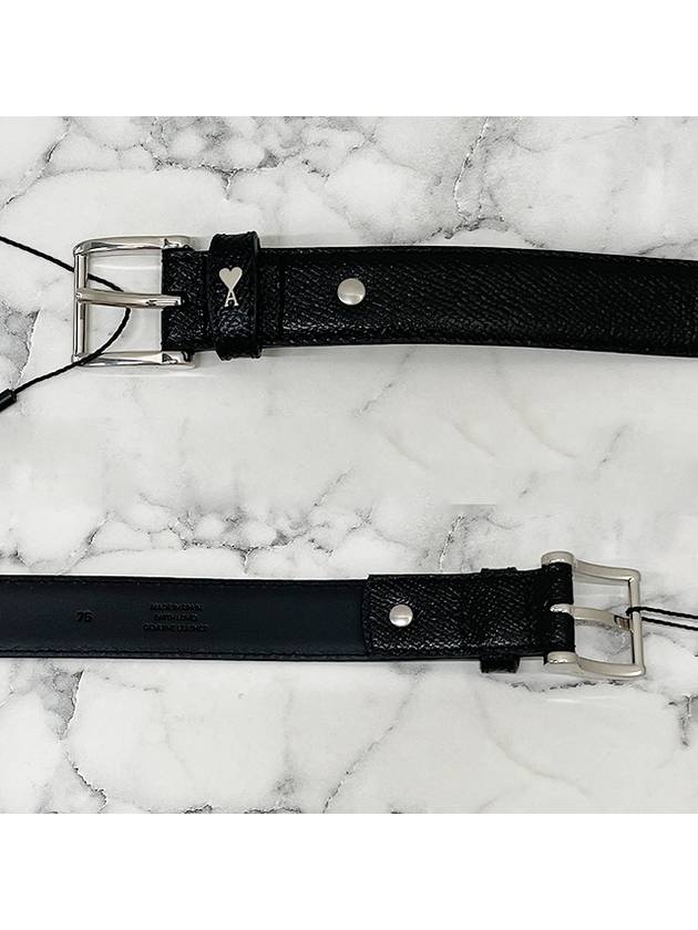 Paris Stud Logo Leather Belt Black - AMI - BALAAN 7