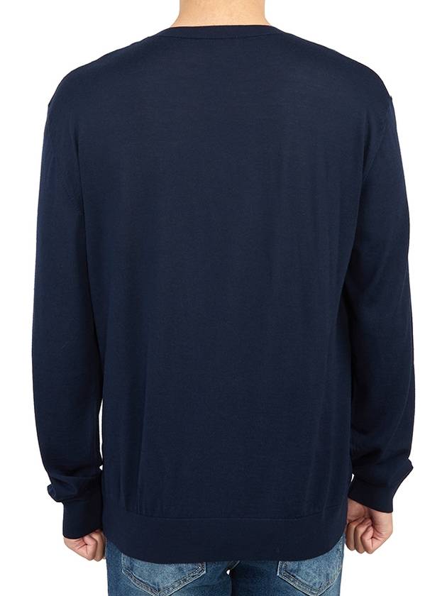 V Crewneck Wool Knit Top Navy - VALENTINO - BALAAN 5