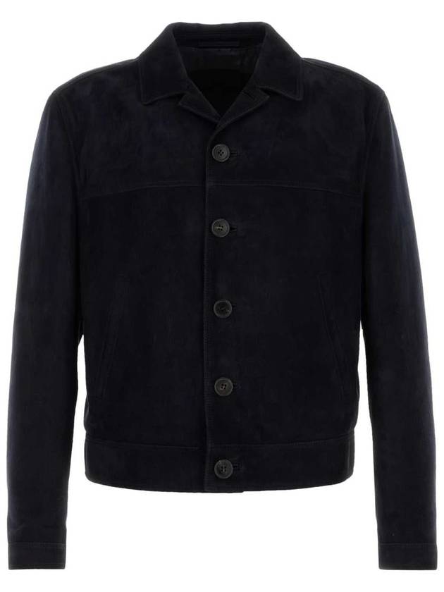 Triangle Logo Suede Jacket Navy - PRADA - BALAAN 2