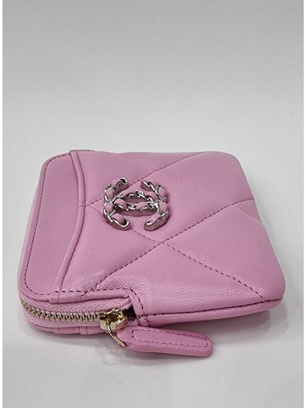 19 Nineteen Lambskin Card Slot Zipper Wallet Pink Silver AP2086 - CHANEL - BALAAN 4