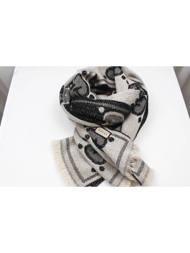 Black Ivory GG Wool Jacquard Scarf 598993 - GUCCI - BALAAN 1