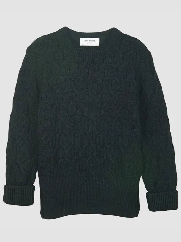 Merino Crisscross Cable Stitch Crewneck Knit Top Navy - THOM BROWNE - BALAAN 2