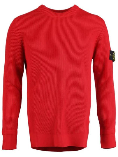 Wappen Patch Crew Neck Ribbed Wool Knit Top Red - STONE ISLAND - BALAAN 2