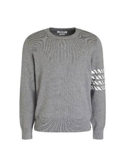 Diagonal Silk Stripe Crew Neck Knit Top Grey - THOM BROWNE - BALAAN 2