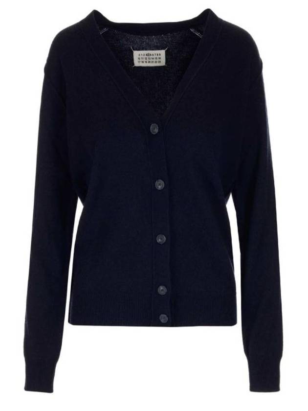 Women's Back Stitch V Neck Cashmere Cardigan Navy - MAISON MARGIELA - BALAAN 2