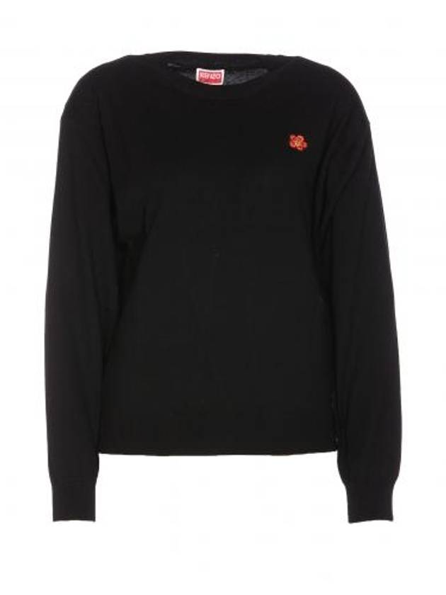 Boke Flower Crest Embroidered Wool Knit Top Black - KENZO - BALAAN 1